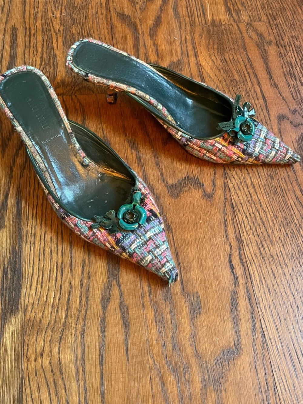Miu Miu Green Leather Insole Tweed-Trim Sandal